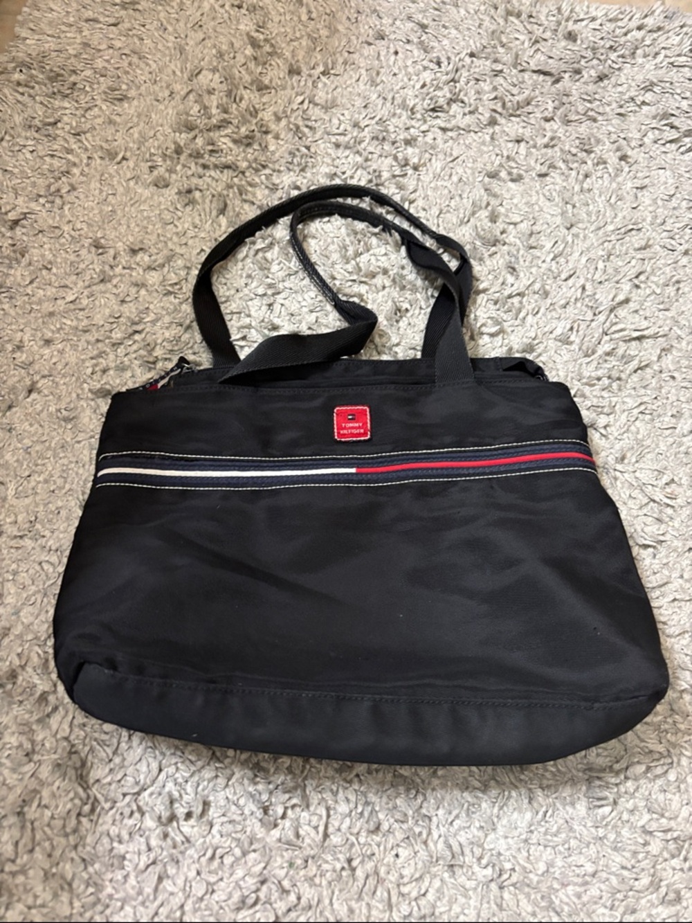 Tommy Hilfiger Black Messenger Bag with Red and White Trim